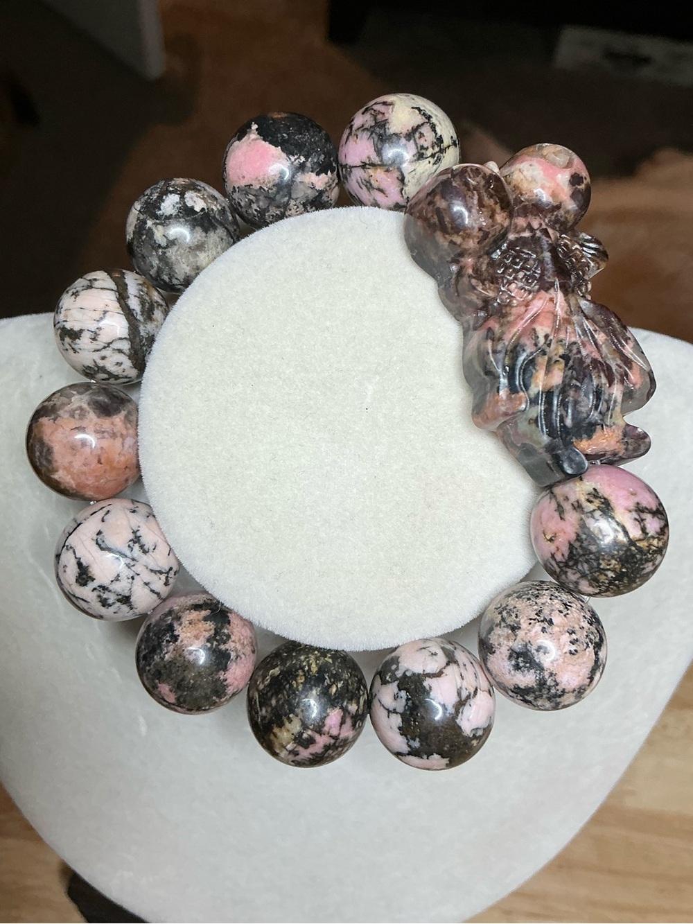 Rhodonite 15mm with Rhodonite Koi Fish